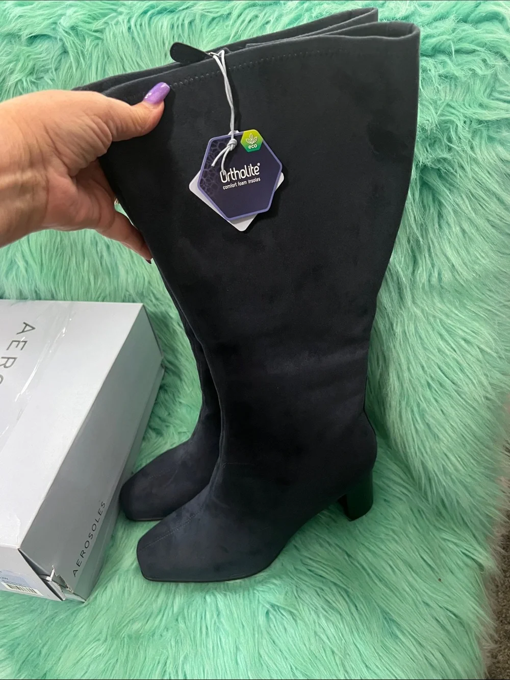 AEROSOLES Dark Gray Faux-Suede Thigh-High Boots Women’s Size 12 - NIB